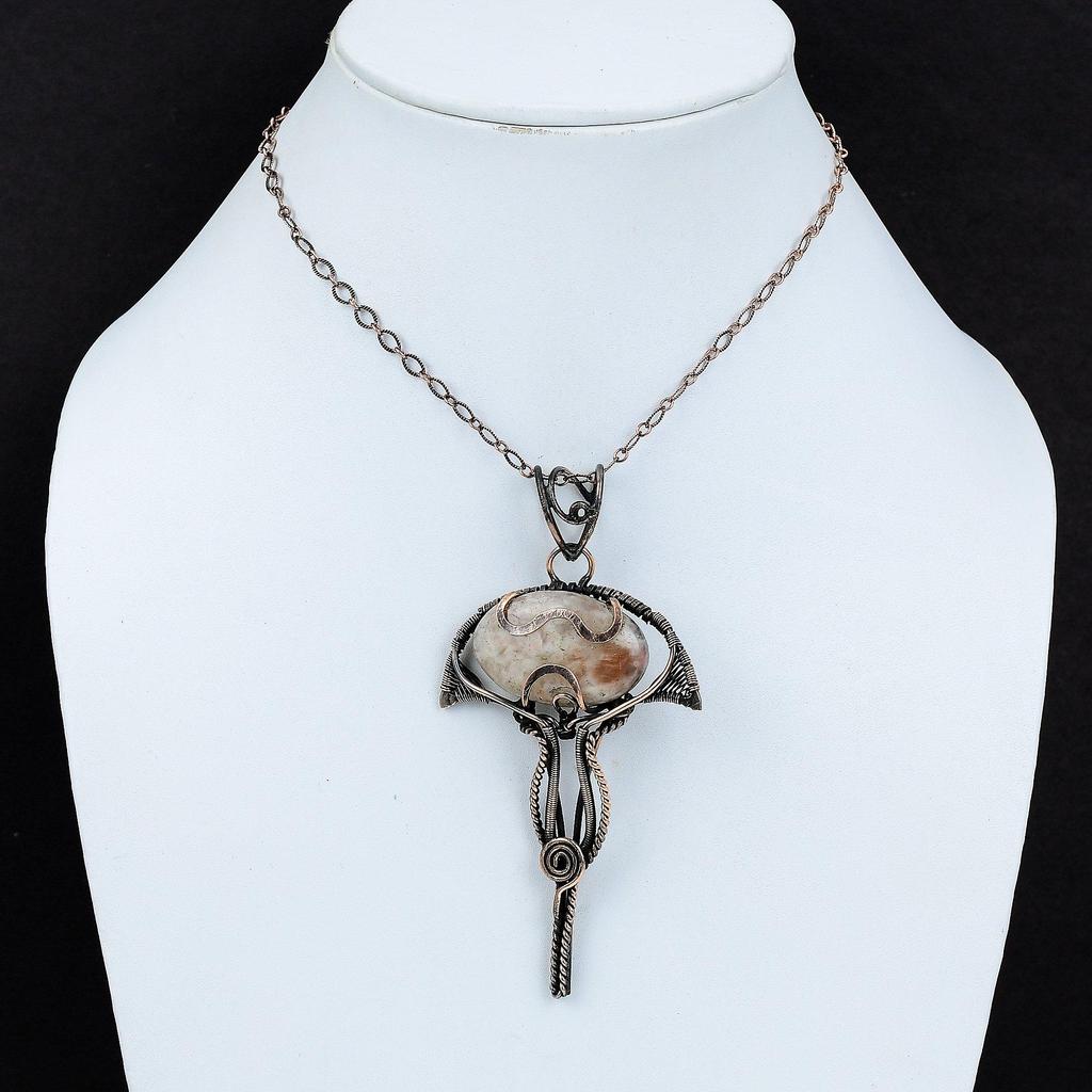 Подвеска Sunstone, медная проволочная обертка, подвеска Sunstone Gemstone, ювелирные изделия, новейший дизайн, подвеска ручной работы, медные ювелирные изделия, подарок для женщин