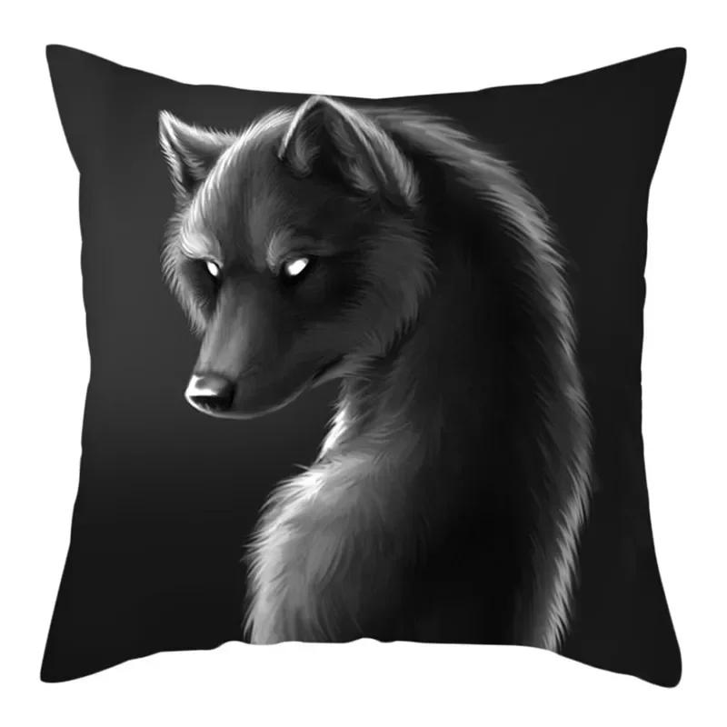 Wild Wolf Photo Double-Sided Printed Pillow Cover Short Plush Suitable Living Rooms Bedrooms Sofas Throw Cushion Cover