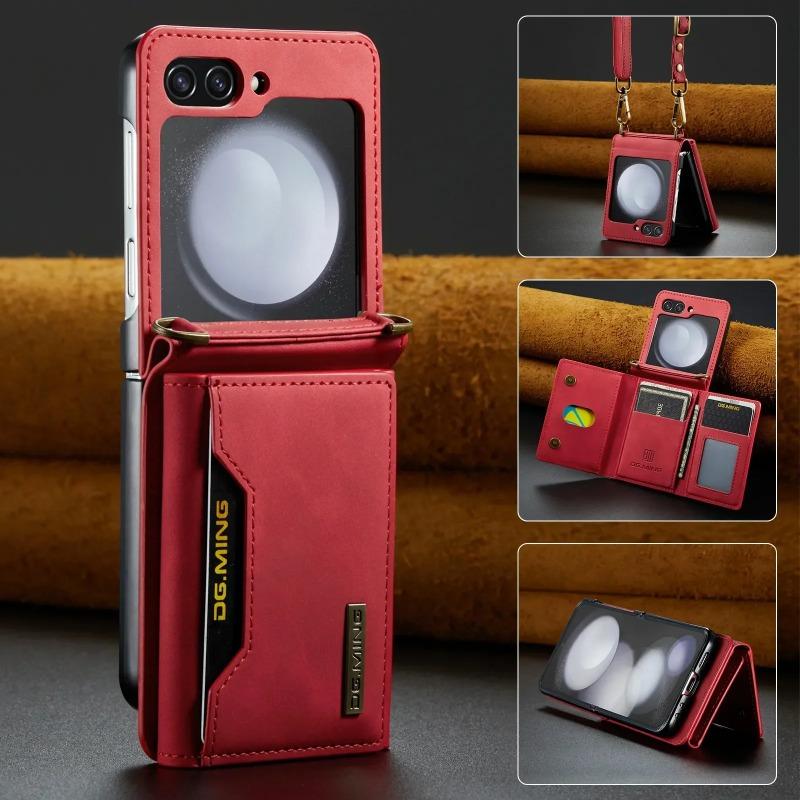 Многофункциональный кожаный чехол-кошелек для карт Samsung Z Flip 6 5 4 3 5G Crossbody Lanyard Phone Bag для Galaxy Z Flip6 Flip5 Flip4