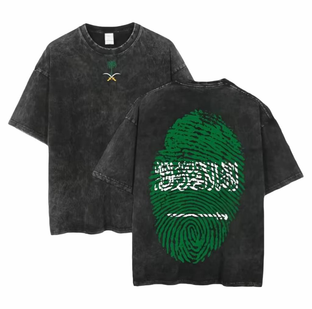 Saudi National Day T-shirt Clothing Short Sleeve Tops Eid Al-Fitr Tshirt Washed T Shirts Summer Tees Casual Top Tees