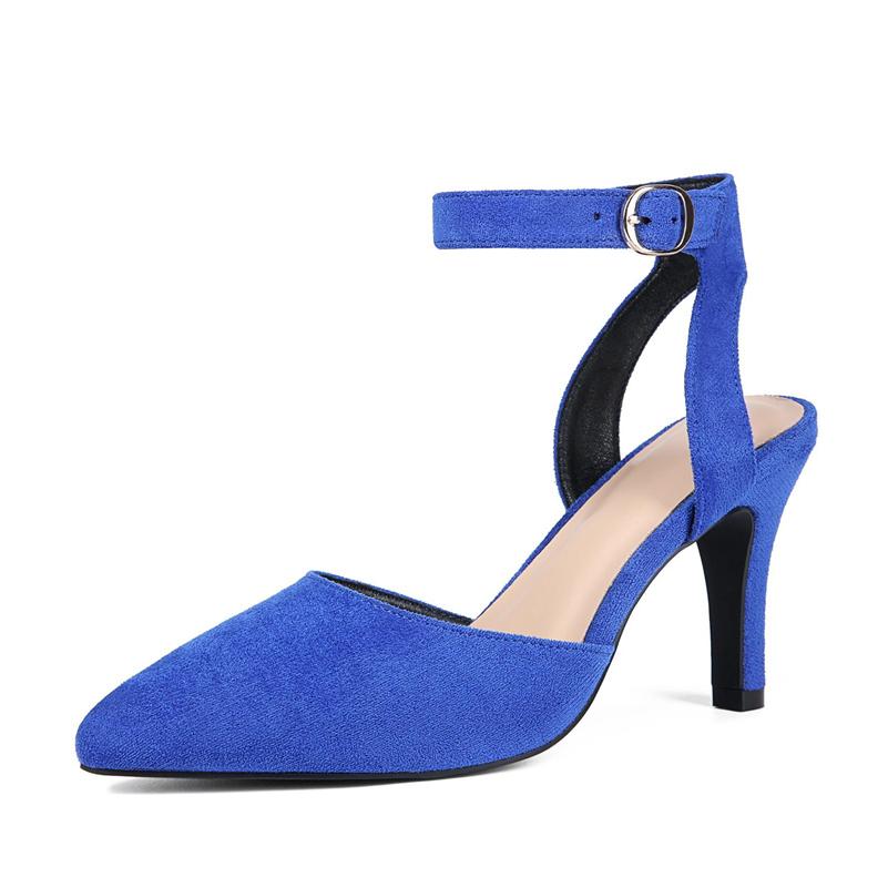 FOREADA Женские туфли-лодочки с ремешком на щиколотке, с острым носком, на тонком высоком каблуке, с пряжкой, туфли-перчатки, женская модная обувь, весна-осень, синие, черные, 43