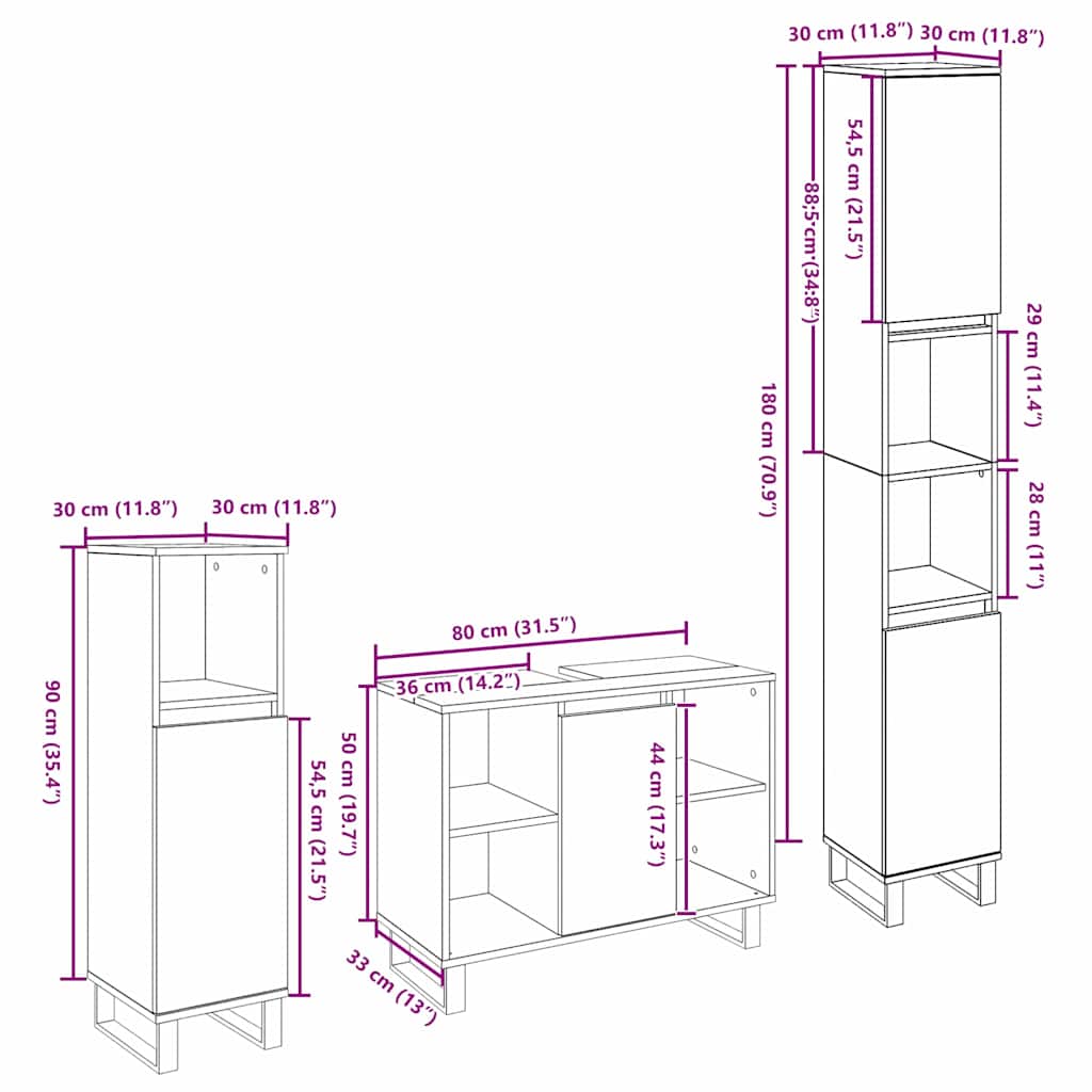 Bathroom Furniture Set with Shelf and Door 3 pcs Brown Wood Based Material