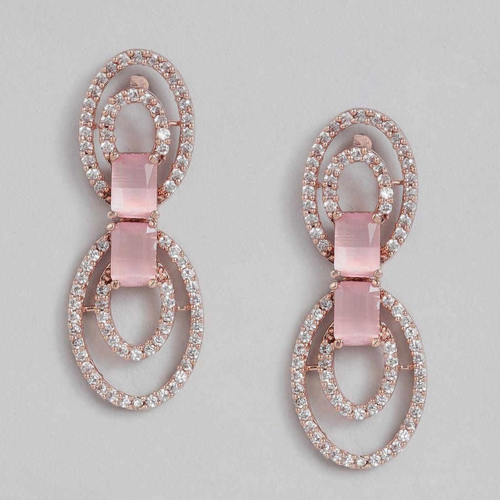 Привлекательный комплект ожерелья Estele с покрытием из розового золота и CZ с мятно-розовыми камнями для женщин