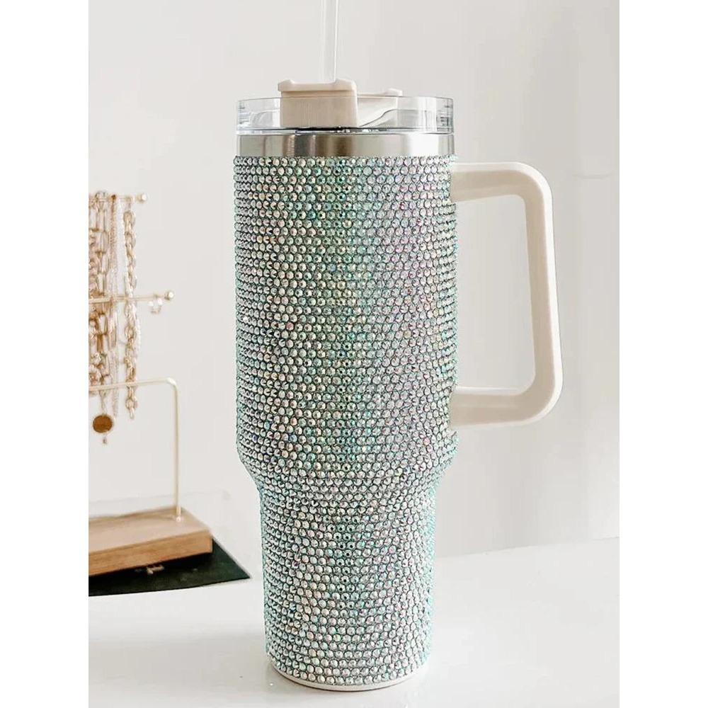 40 унций блестящий бриллиант блестящий бриллиант термокружка из нержавеющей стали для автомобильной бутылки соломка большой емкости со стразами