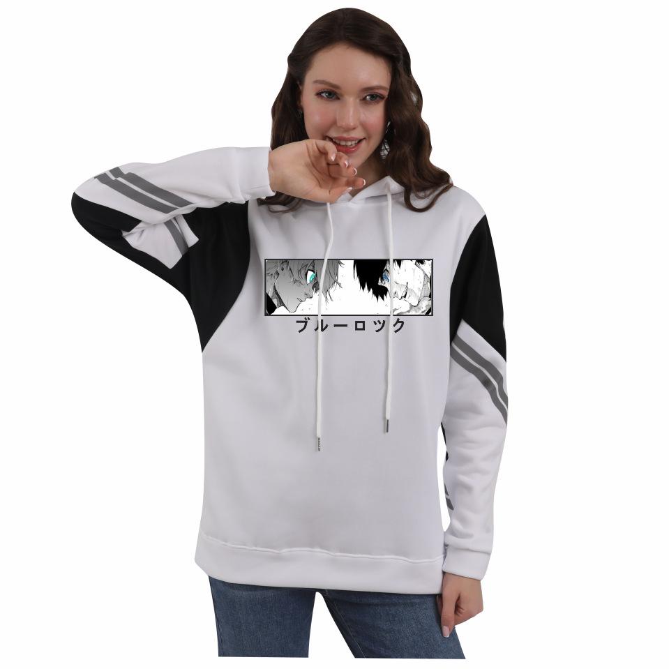 Blue Lock Print Men's Patchwork Hoodie
