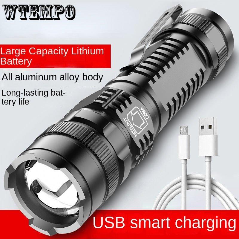 Выдвижной фонарик, светодиодный, портативный, многофункциональный, перезаряжаемый через USB, алюминиевый сплав, мощный фонарь, портативное мини-освещение