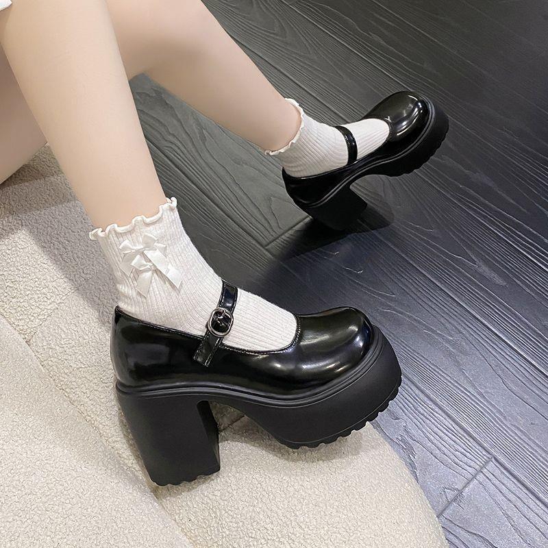 Fashion High Heels Mary Janes Shoes Autumn 2024 Heeled Shoes Woman Patent Leather Chunky Platform Ankle Strap Pumps for Women