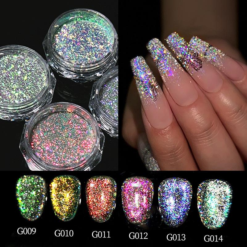 Nicole Diary Polarized Cloud Brocade Crushed Diamond Powder, Super Bright Dream Manicure Opal Powder, Bouncy Fine Glitter Powder
