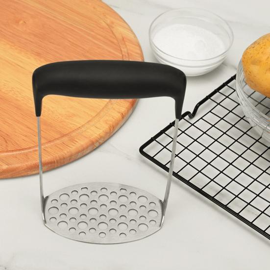 Potato Masher with Ergonomic Handle Food Grade Portable Hand-held Vegetable Fruit Smasher Stainless-Steel Kitchen Tool