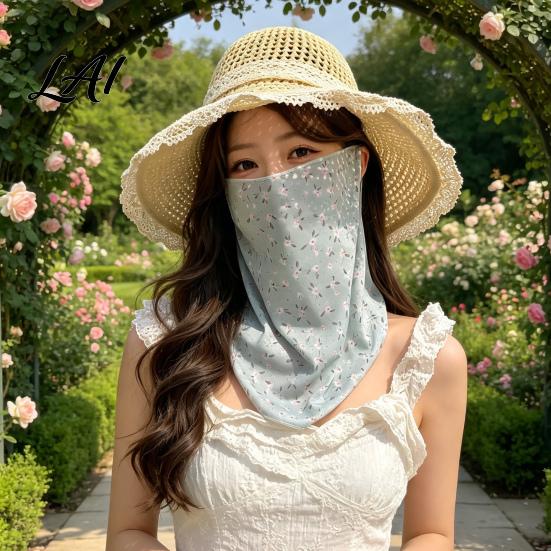 Lightweight Summer Face Mask Women Neck Sun Protection Mask Cotton Dot Print UV Full Coverage Gaiter Cover Foldable Scarf for Driving Cycling