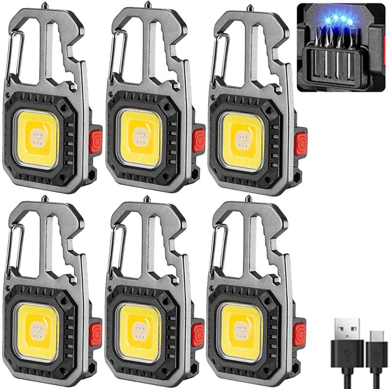 Мини светодиодный брелок портативный рабочий свет карманный фонарик USB аккумуляторная уличная лампа для кемпинга с открывалкой для бутылок с молотком