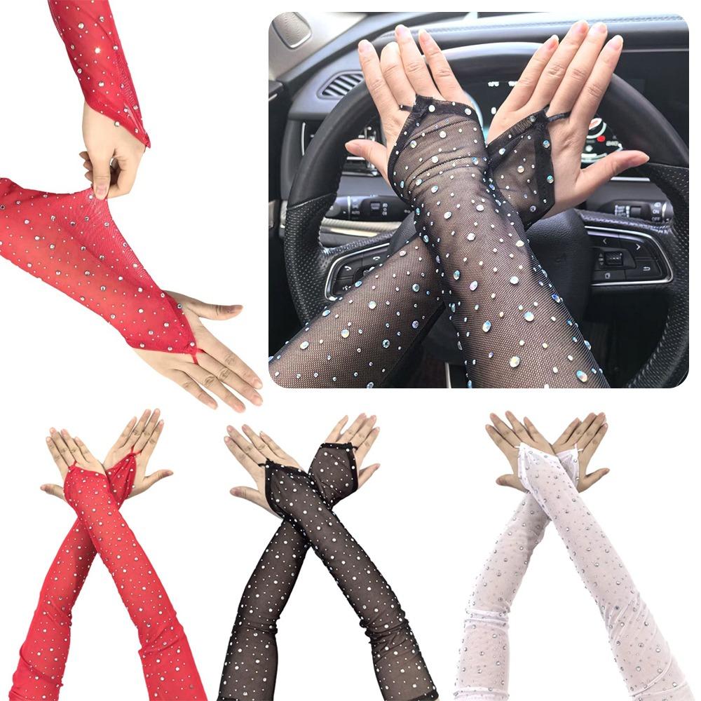 1 Pair Breathable Fingerless Gloves Hook Middle Finger Sunscreen Arm Sleeves Mesh Gloves Women