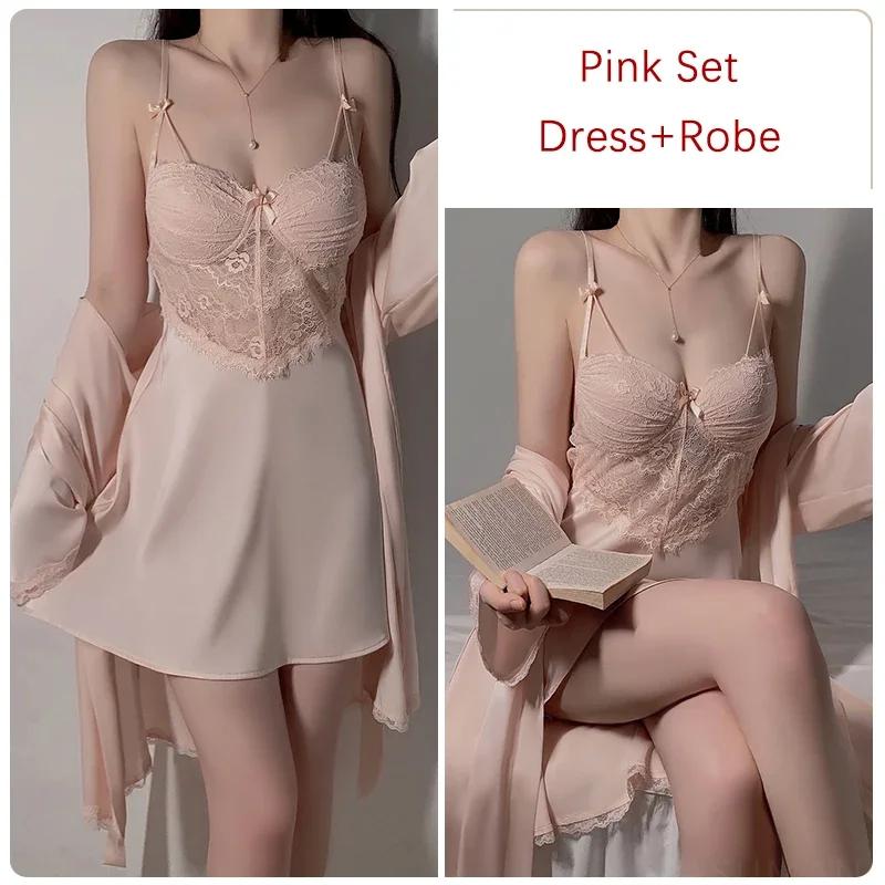 Удобная пижама женская сексуальная кружевная ночная рубашка с подкладкой для груди женская новая ночная рубашка на подтяжках халат домашний комплект