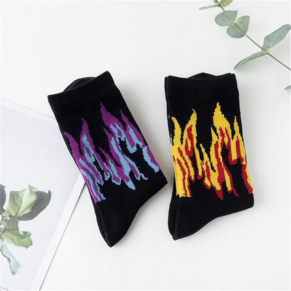 Fashion Hip Hop Hit Color On Fire Crew Sock Red Flame Blaze Power Torch Hot Warmth Street Skateboard