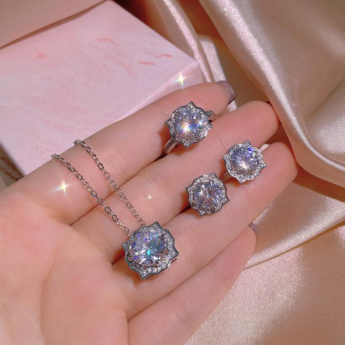 Ms Fashion Изысканные геометрические серьги из циркона, ожерелье, регулируемое кольцо, комплект из трех предметов