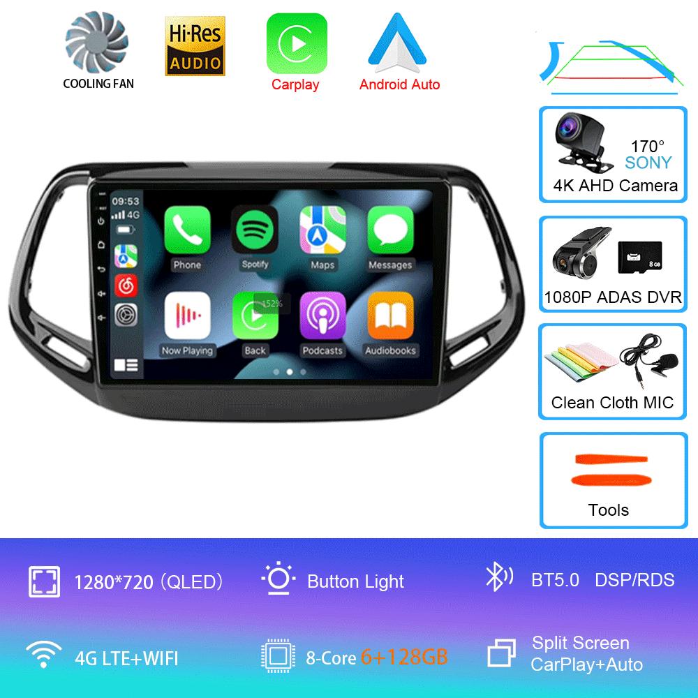 Android 14 Carplay Auto WIFI+4G Для Jeep Compass 2017 2018 2019 Автомагнитола GPS Стерео Мультимедийный Видеоплеер 2din Головное Устройство DSP