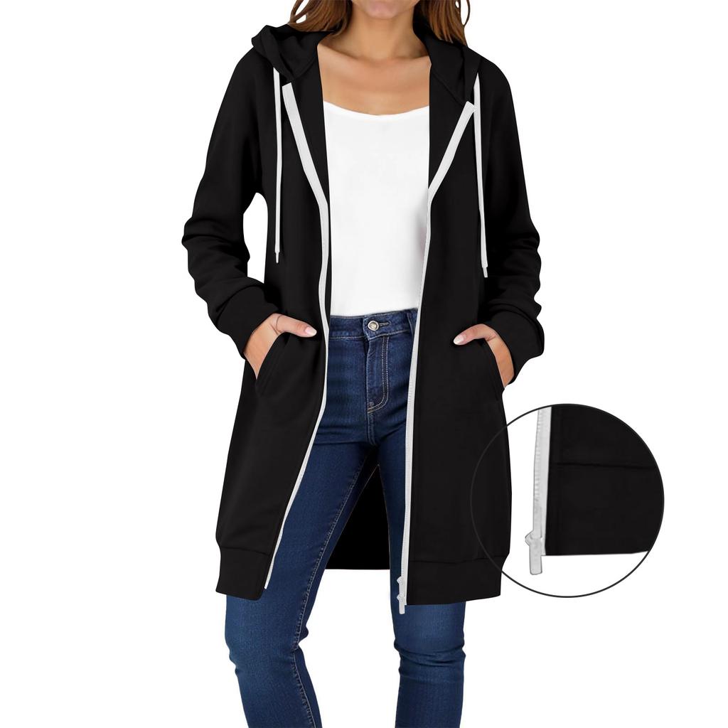 Women's Zip Up Hoodies Long Sleeve Long Tunic Sweatshirts Oversized Fleece Casual  Fall Jacket Coat With Pocket