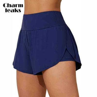 Женские шорты для плавания, плавки с боковым разрезом, шорты для плавания 2 в 1 с карманами, нижняя часть для плавания