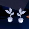 Needle Light Luxury Elegant Temperament High-End Pearl Earrings Slightly Inlaid Zircon Leaf Pearl Earrings