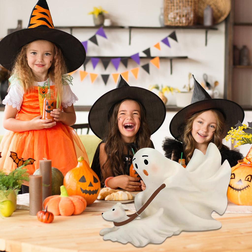 Creative Ghostly Walking Dog Sculpture Resins Figurine Halloween Decorative Ornament for Indoor and Outdoor Display