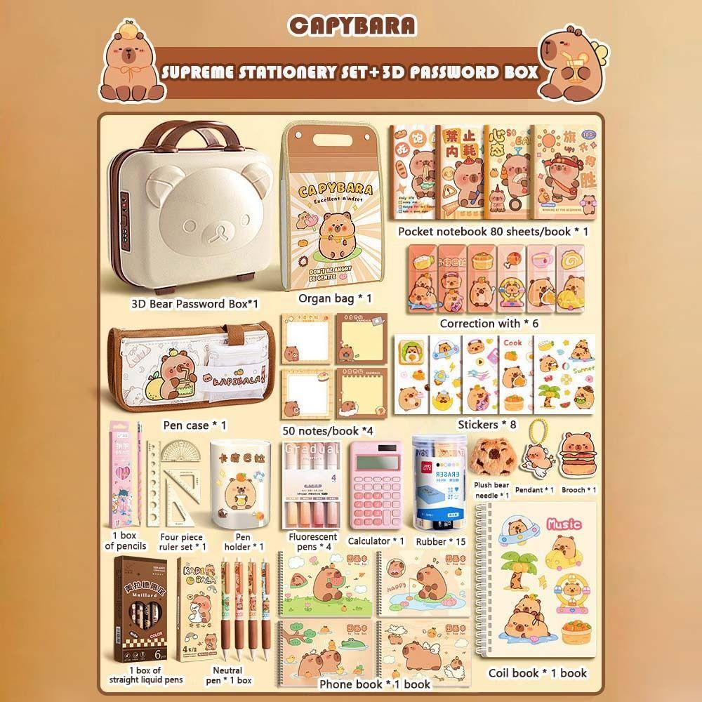 Kawaii Back-to-School Supplies Cute Gift Bag for Students Trendy Capybara Stationery Set