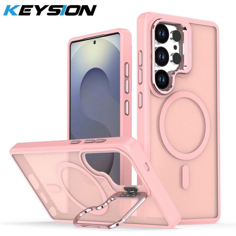KEYSION Lens Stand Magnetic Phone Case for Samsung S23 S24 Ultra S24+ S23 FE Matte Translucent Shockproof Back Cover