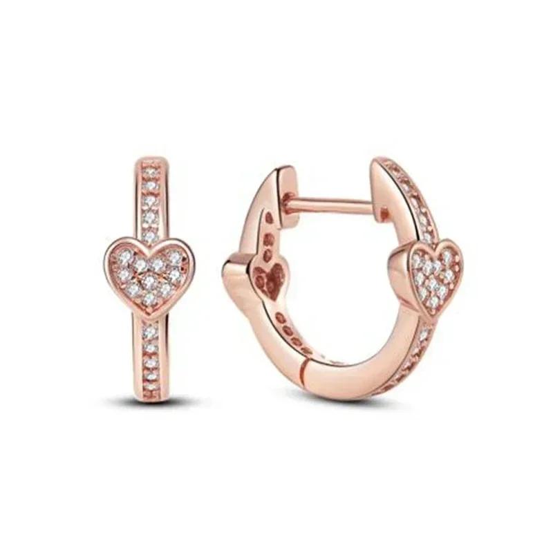 Серьги-сердечки из серебра 925 пробы Изысканные Блестящие Круглые Легкая Роскошь Ювелирные изделия Идеальные Праздничные Подарки для Нее