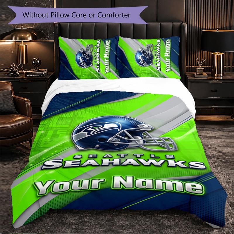 Индивидуальный комплект постельного белья Seattle Seahawks с именем, 1 пододеяльник и 2 наволочки, Персонализированный подарок для спальни