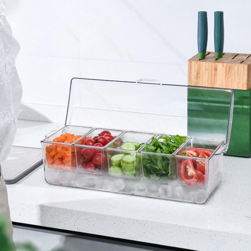 Five-compartment Ice Box Chilled Box Household Transparent Seasoning Box Five Grids with Cover