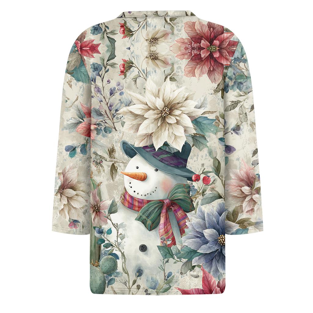 3/4 Length Sleeve Womens Tops Floral Print Vintage Fashion Casual Loose With Round Neck Plus Size Shirts