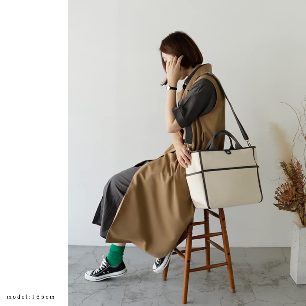 Gratante 24oz Canvas Tote Bag for Commuter Bag [Gratante] 2-way Women, abb-g0018 (Ivory Charcoal)