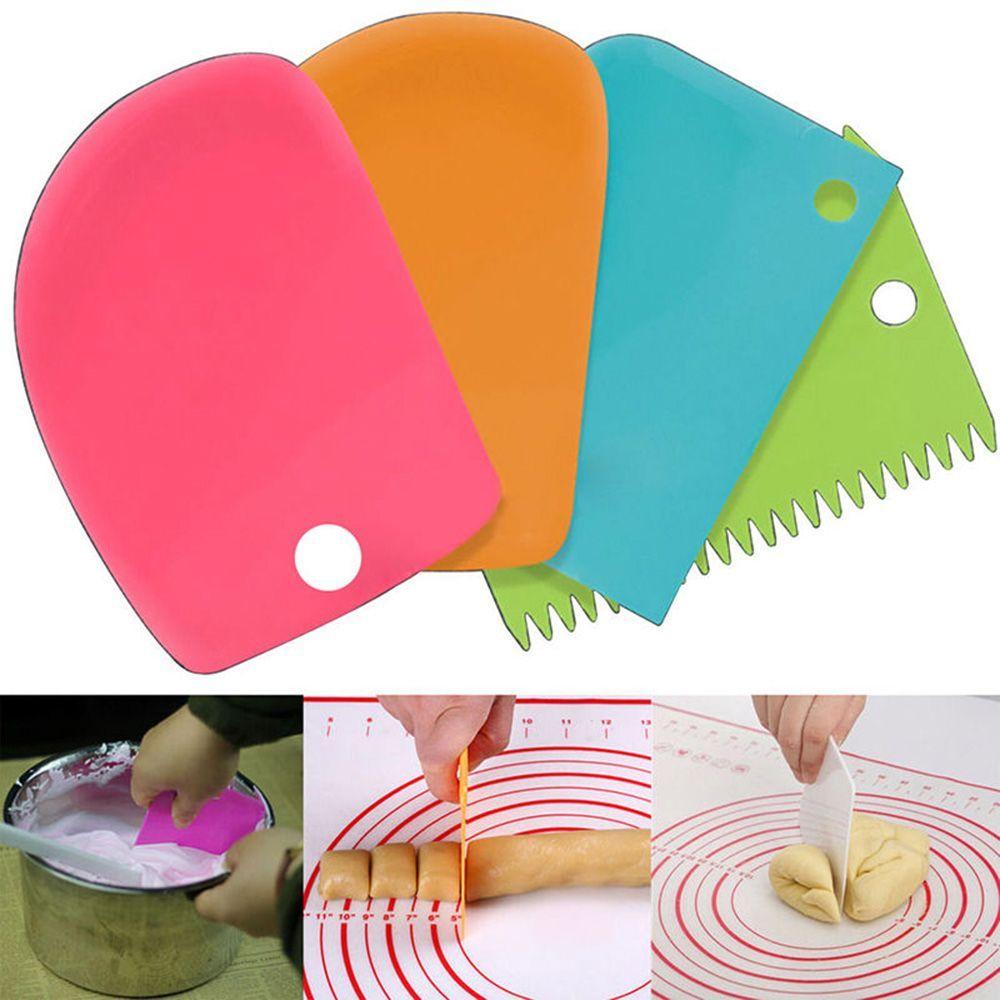 3PCS New Plastic Kitchen Dough Cutter Cookie Decorating Spatula Cake Scraper Pastry Butter