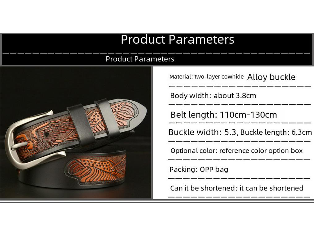 Мужской ремень из цельной коровьей кожи с резным орлом - повседневная пряжка для джинсов