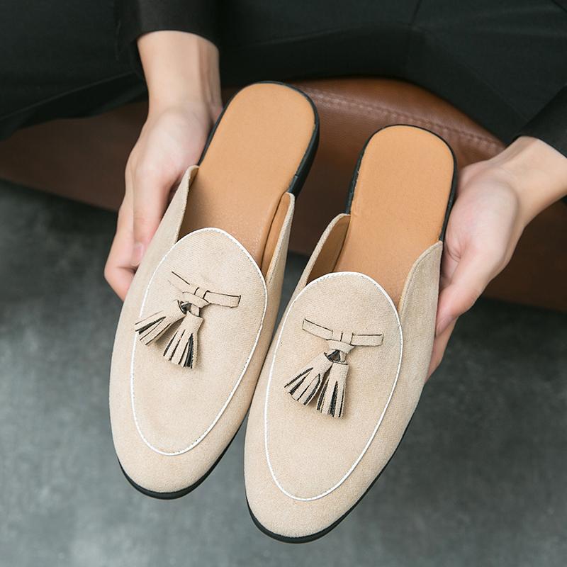 Fashion New Suede Leather No Follow-up Shoes Men's Casual Luxury Brand Handmade Comfort Home Loafers Men Slip-On Half Slippers Loafers