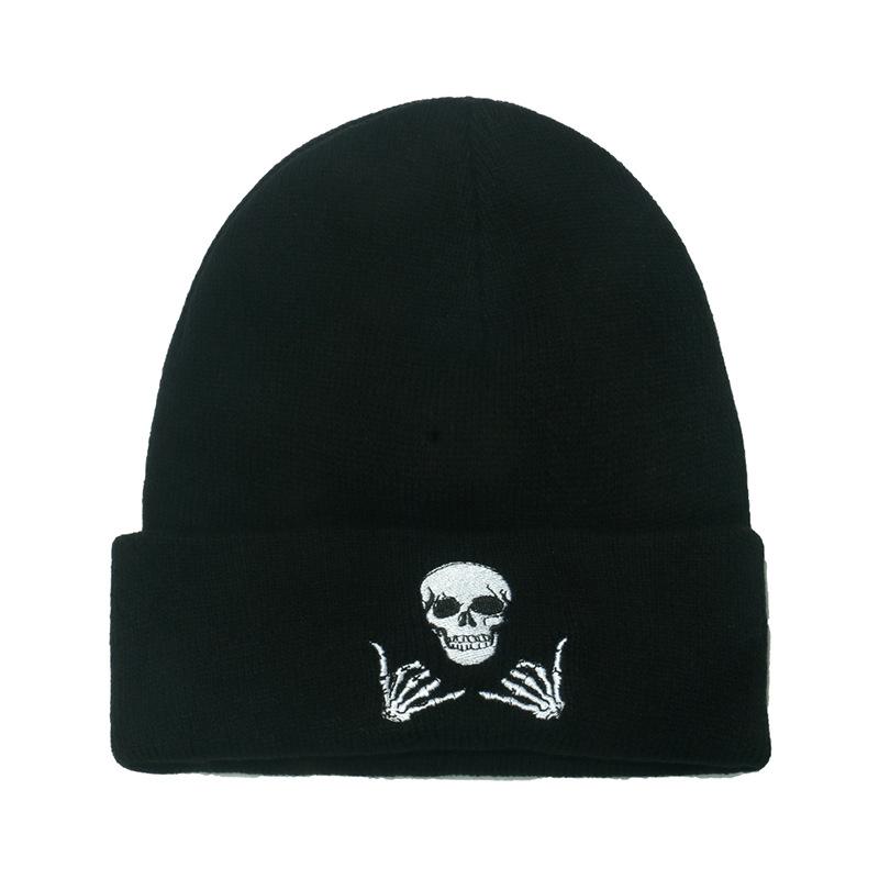 Autumn and Winter Men's and Women's Outdoor Warm Wool Hat Pullover Cold Hat Halloween Pumpkin Skull Embroidery Knitted Hat