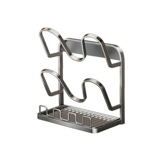 Подставка для хранения крышек от кастрюль Держатель для крышек от кастрюль с подставкой для ложки во время готовки Органайзер для крышек из углеродистой стали со съемным поддоном для капель для кухонных шкафов