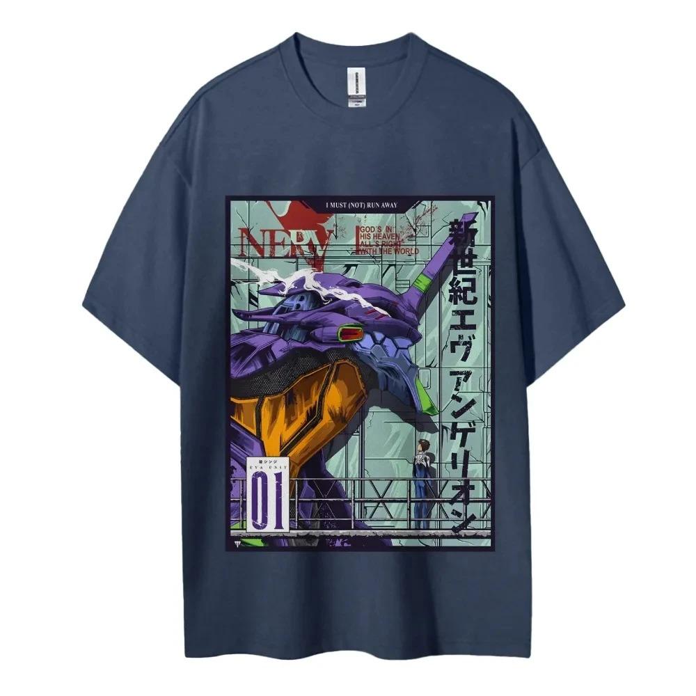 Хлопковая унисекс футболка с круглым вырезом по мотивам аниме Neon Genesis Evangelion, удобная, с коротким рукавом, спортивная и повседневная, для мужчин и женщин