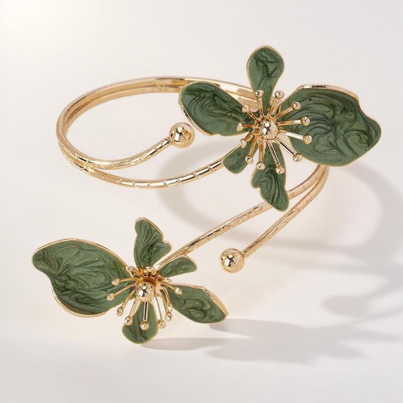 Элегантный и простой стиль, свежий и милый дизайн, золотое цветочное кольцо-браслет с открытым концом, премиум для праздничного банкета