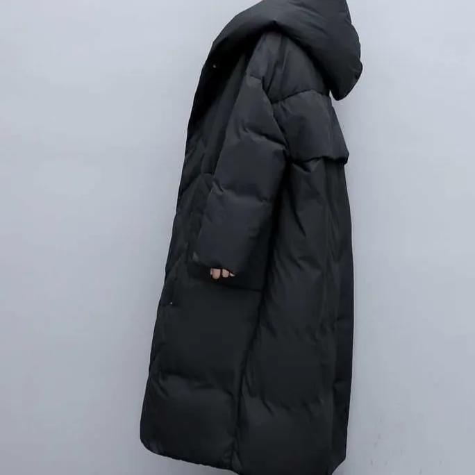 Hooded Women Solid Long Parkas Korean Loose Casual Regular Splice Cardigan Full Sleeve Thick Mid Length Coats Autumn Winter