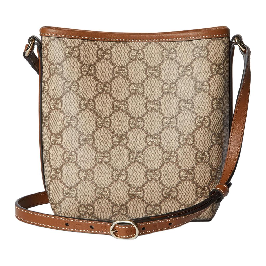 Gucci Тканевая сумка-ведро с покрытием и логотипом-эмблемой GG Мини Женские сумки Бежевый Темно-коричневый 847090-FAEUC-9758