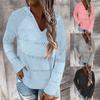 Fashion Women Casual Solid V-Neck Long Sleeves Hooded Sweater Blouse Tops