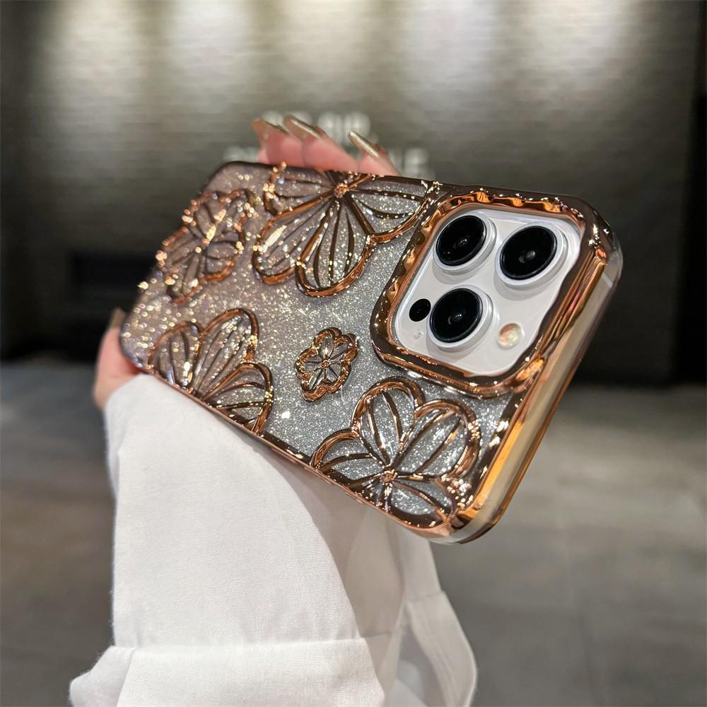 Гальванизированный 3D чехол с блестками и масляной живописью для iPhone 16 Pro Max/14 Pro