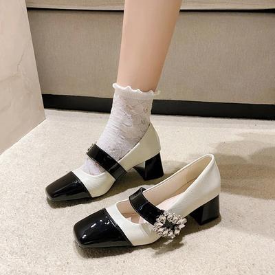 2024 Новые туфли с квадратным ромбом женские туфли на высоком каблуке Мэри Джейн женские элегантные туфли с квадратным носком толстая подошва вечерние неглубокий носок