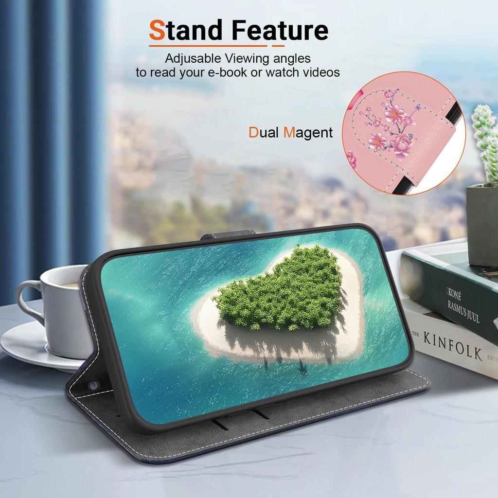 3D Art Painting Sakura Flower Butterfly Pattern Leather Phone Wallet Case Book Stand For iPhone Samsung Xiaomi Girls Cute Magnetic Card Flip Cover Bag