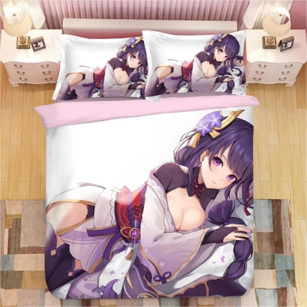 Аниме-персонаж, Наборы постельного белья из микрофибры, Детское постельное белье на молнии, Декор комнаты, Пододеяльник для подростков, взрослых, Фиолетовый‘