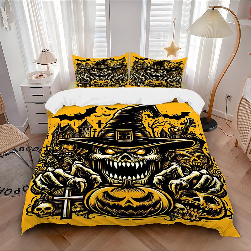 3pc Halloween Horror Cover Set - 1 Quilt Cover + 2 Pillowcases, All Seasons Bedroom Setting, Perfect for Home057