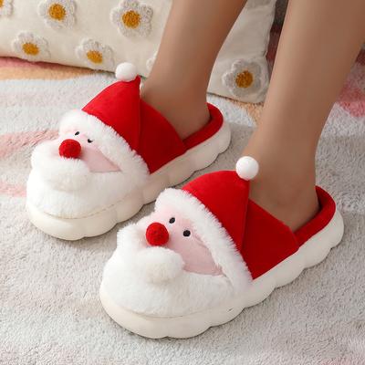 Модные мультяшные милые плюшевые тапочки в виде Санта-Клауса для женщин 2025 Зима Мягкие тапочки на платформе с пушистым мехом для дома Рождественские шлепанцы для пары