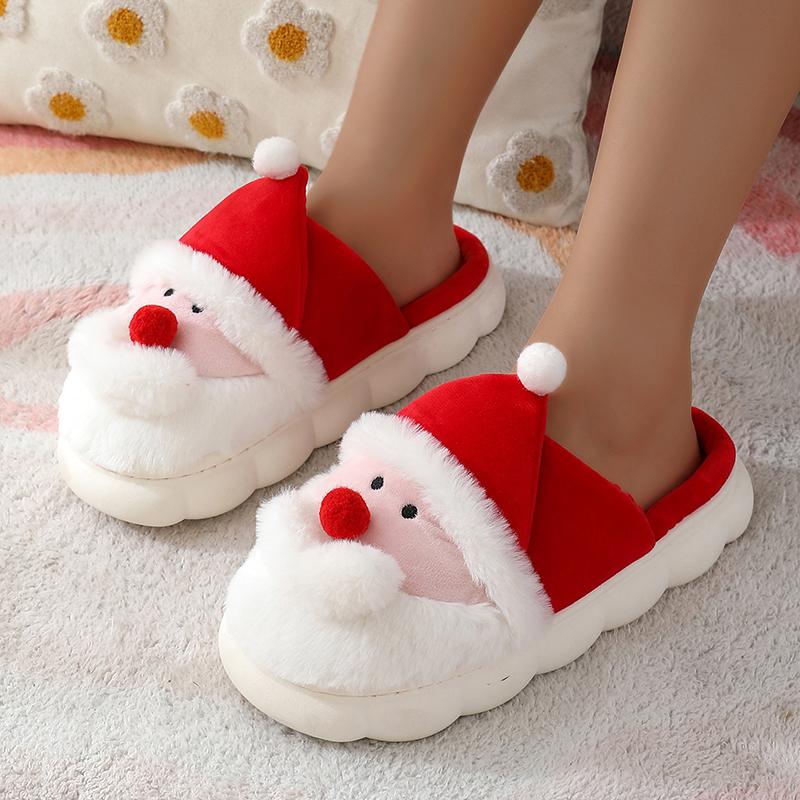 Модные мультяшные милые плюшевые тапочки в виде Санта-Клауса для женщин 2025 Зима Мягкие тапочки на платформе с пушистым мехом для дома Рождественские шлепанцы для пары
