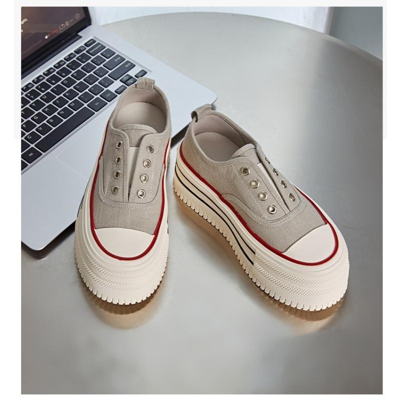 Linen Thick-soled Little White Shoes Women's New Summer Heightening Muffin-soled Casual Shoes One-pedal Versatile Board Shoes