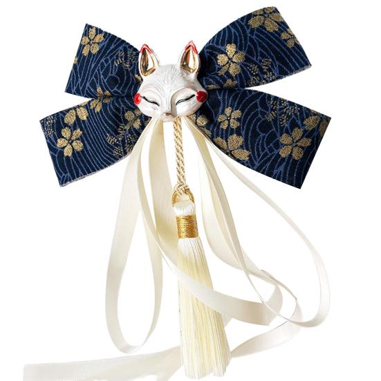 Красная заколка-бантик с кисточками и декором в виде лисы на длинной ленте для празднования китайского Нового года
